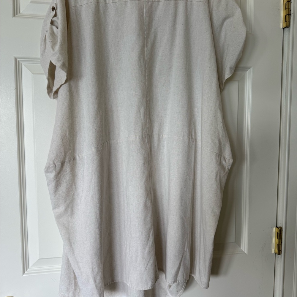 Oversized Boho Linen blend Cream Dress with Pockets - Picture 3 of 5